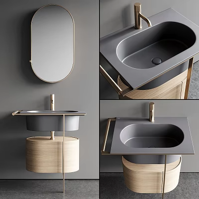 Contemporary Washbasin Design With Gray Basin Wooden Base And Metal Frame Interior 3d model