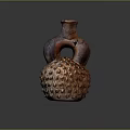 Ancient Handcrafted Sculpted Pottery Vase With Double Handles And Detailed Textured Base