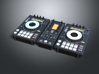 Professional Black DJ Mixer Controllers With Digital Displays Control Knobs And Buttons 3d model