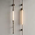 Minimalist Metal Long Wall Lamps With White Shade On Gray Wall Illuminating
