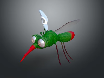 Green Mosquito Character Design With Red Proboscis Large Eyes And Transparent Wings 3d model