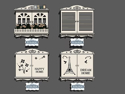 Decorative Wall Decor With Window Shutters Clover Eiffel Tower And Happy Dream Home Designs 3d model