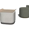 Beige And Gray Green Upholstered Ottomans With Tray Top And Side Armrest Design