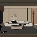 Modern Living Room Interior Design With Beige Sofa Round Coffee Table And Grey Rug