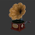 Vintage Gramophone With Golden Ornate Horn And Red Wooden Base Classic Audio Device
