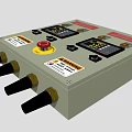 Industrial Control Panel With Dual Sector Controllers Display Screens Warning Labels And Emergency Stop