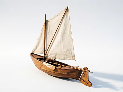 Wooden Sailboat Model With White Canvas Sail And Brown Hull Design 3d model