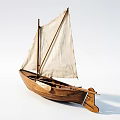 Wooden Sailboat Model With White Canvas Sail And Brown Hull Design