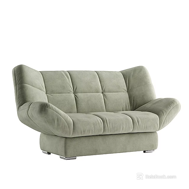 Light Green Two Seater Sofa With Velvet Fabric Modern Design Curved Backrest Unique Armrests 3d model 