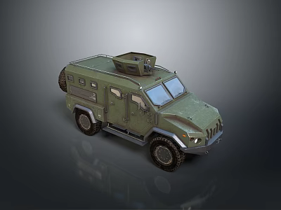 Military Green Armored Tank With Roof Hatch Windows And Large Wheels 3d model