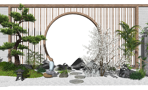 New Chinese style landscape sketch courtyard landscape arbor withered hill 3d model