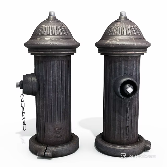 Vintage Metal Fire Hydrants With Chain And Round Top Design For Fire Safety 3d model 