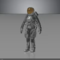 Astronaut in Gray Spacesuit with Golden Helmet on Reflective Floor Gray Background