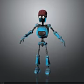 Blue Robot Character With Red Cap And Mechanical Joints Standing Against Gray Background