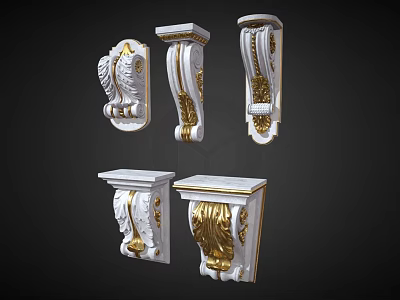 Ornate White And Gold Capitals With Intricate Carvings And Decorative Details 3d model
