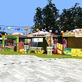 Colorful Children's Playground With Various Play Structures Trees And Green Grass