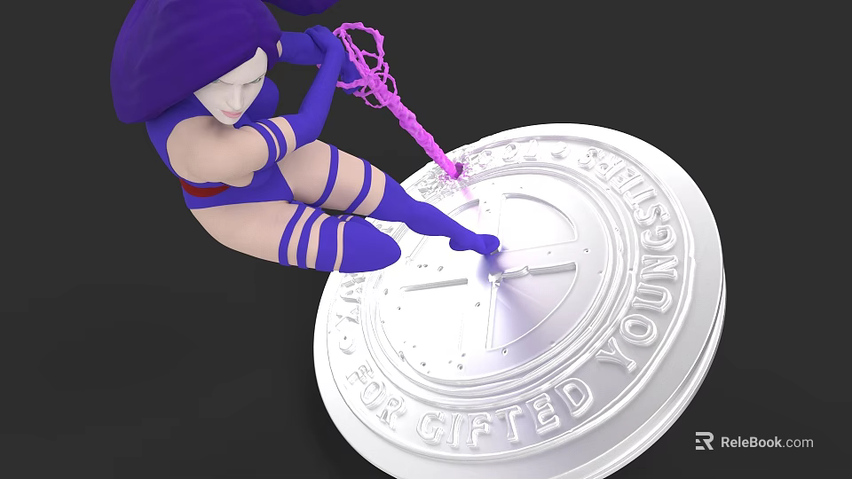 Purple Haired Female Character In Blue Outfit With Pink Weapon On Strange Academy Platform 3d model 
