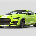 Neon Yellow Two Door Sports Car With White Stripes Black Wheels And Rear Spoiler