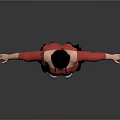Woman in Red Top Black Skirt Striped Pants White Shoes with Braided Pigtails Arms Outstretched