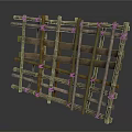 Handmade Wooden Bamboo Lattice Structure with Green Sticks and Rope Binding
