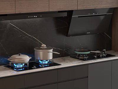 Stove gas stove range hood kitchenware 3d model