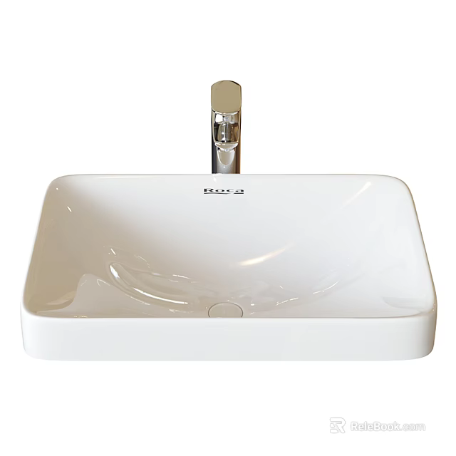 Sleek White Square Ceramic Wash Basin With Modern Chrome Faucet Design 3d model