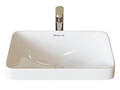 Sleek White Square Ceramic Wash Basin With Modern Chrome Faucet Design 3d model