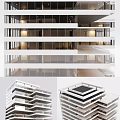 Modern High Rise Residential Building Exterior With Multiple Balconies And Glass Curtain Walls