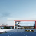 Modern School Building With Green Roof And Outdoor Courtyard For Student Activities