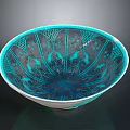 Exquisite Carved Decorative Bowl With Turquoise And Black Intricate Sculptural Patterns