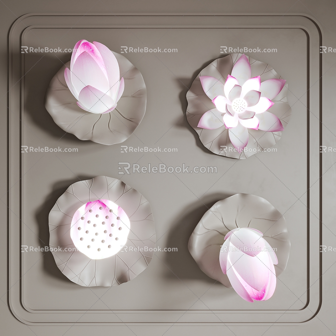 Wall lamp lotus decorative lamp art lamp plaster 3d model