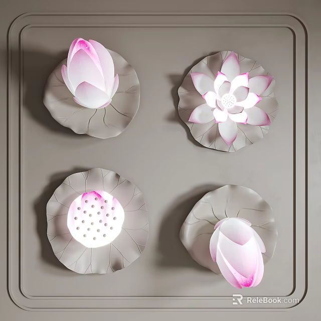 Lotus Shaped Wall Mounted Lamps with Pink Petals and Gray Bases for Decorative Lighting 3d model 