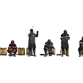 Multiple Workers in Colorful Safety Uniforms with Protective Gear and Equipment