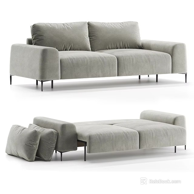 Modern Gray Modular Sofa With Soft Cushions And Black Metal Legs Design 3d model 