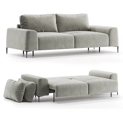 Modern Gray Modular Sofa With Soft Cushions And Black Metal Legs Design 3d model