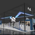 Modern Dalian Exhibition Booth With Blue Decor And White Lighting Structure 3d model