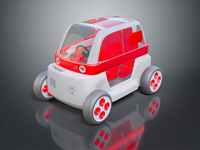 Modern Compact White And Red Concept Car With Transparent Windows And Round Wheels 3d model