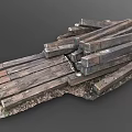 Rustic Natural Stone and Weathered Wood Stacked with Metal Fasteners on Earthy Base