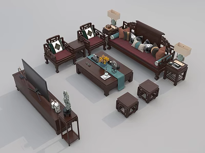 Chinese Sofa Coffee Table Combination Redwood Sofa Furniture 3d model