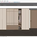 Modern Wooden Wardrobe With Lattice Front Design And Interior Hanging Storage Space