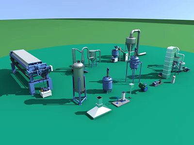 Industrial Processing Equipment System With Reactors Filters Tanks And Pipes 3d model