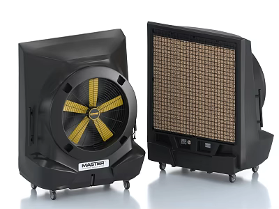 Master Air Cooler Fans with Black Design Yellow Fan Blades and Mesh Panel 3d model