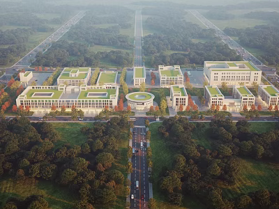 Industrial Factory Complex With Multiple Buildings Green Roofs And Surrounding Greenery 3d model