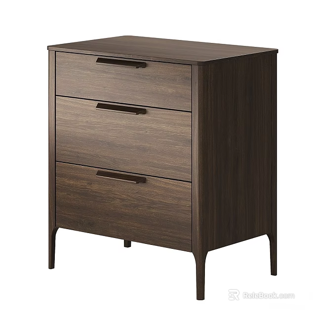 Modern Wooden Bedside Table With Three Drawers Black Handles And Walnut Finish 3d model 
