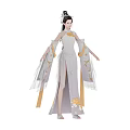 Traditional Female Character In White Robe With Silver Hair Ornaments And Golden Phoenix Embellishments