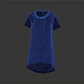 Navy Blue Short Sleeve Dress With Decorative Beaded Collar Design