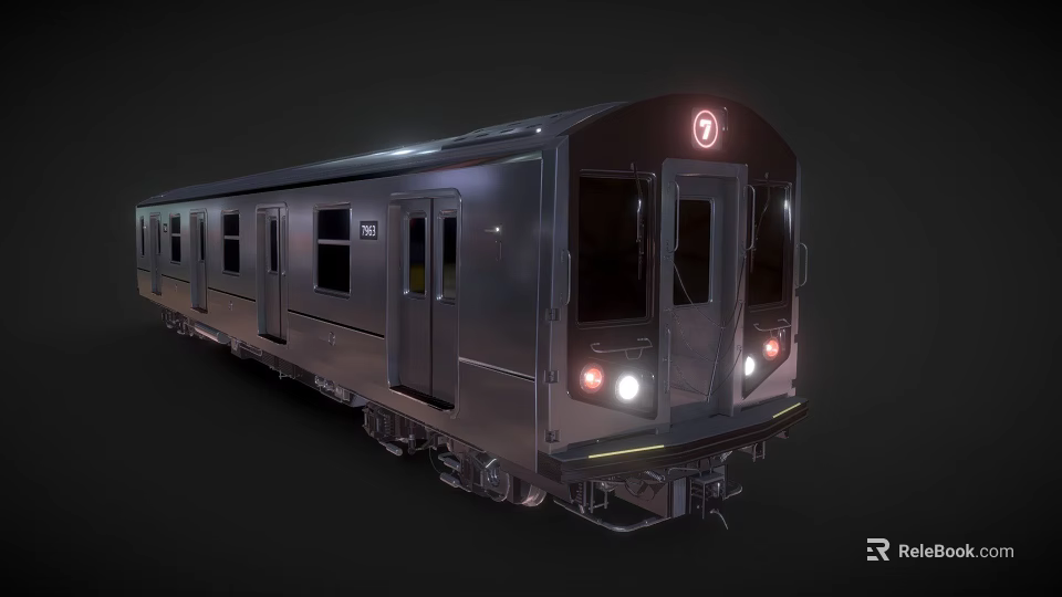 Sleek Modern Silver Train Carriage With Front Headlights And Streamlined Design 3d model 
