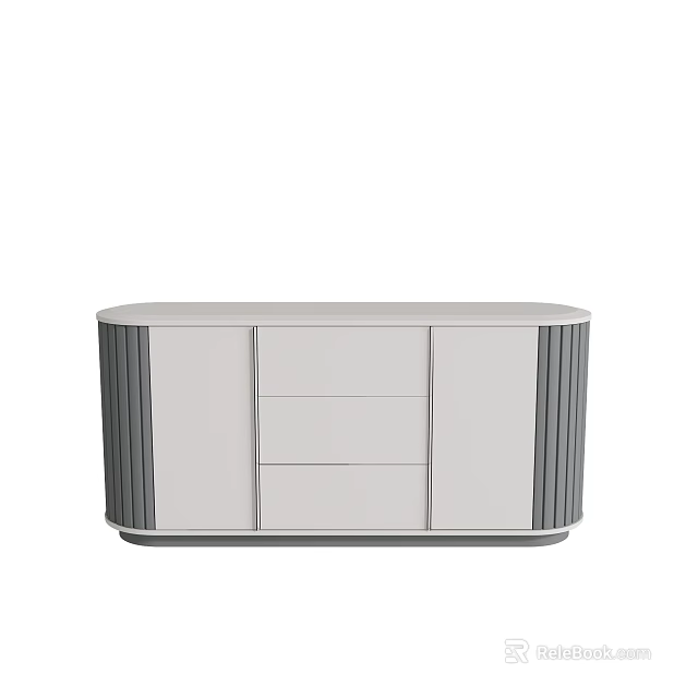 Modern Light Colored TV Stand With Striped Sides And Storage Drawers 3d model 