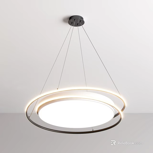 Sleek Modern Double Ring Chandelier With LED Illuminated Ceiling Light Fixture 3d model