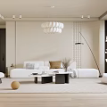 Modern Living Room Interior Design With White Sofa Chandelier Coffee Table And Floor Lamp